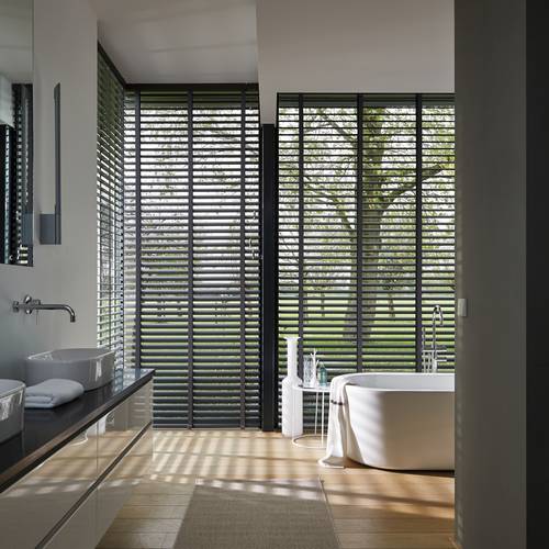 black venetian blinds